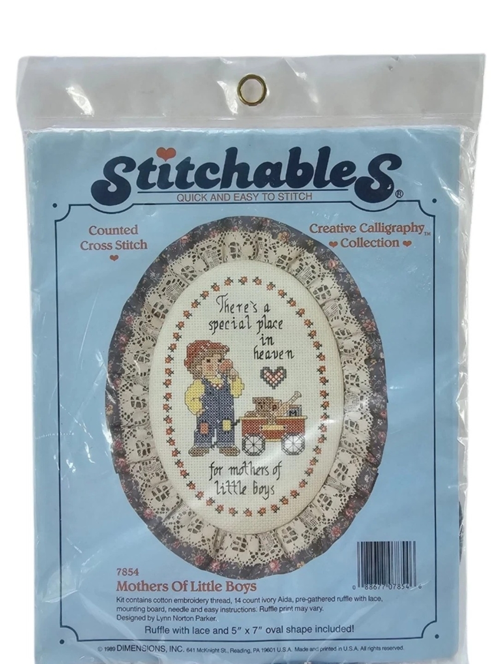 Stitchables Mother's of Little Boys Cross Stitch Kit #7854 1989 Oval 5" x 7" Vtg